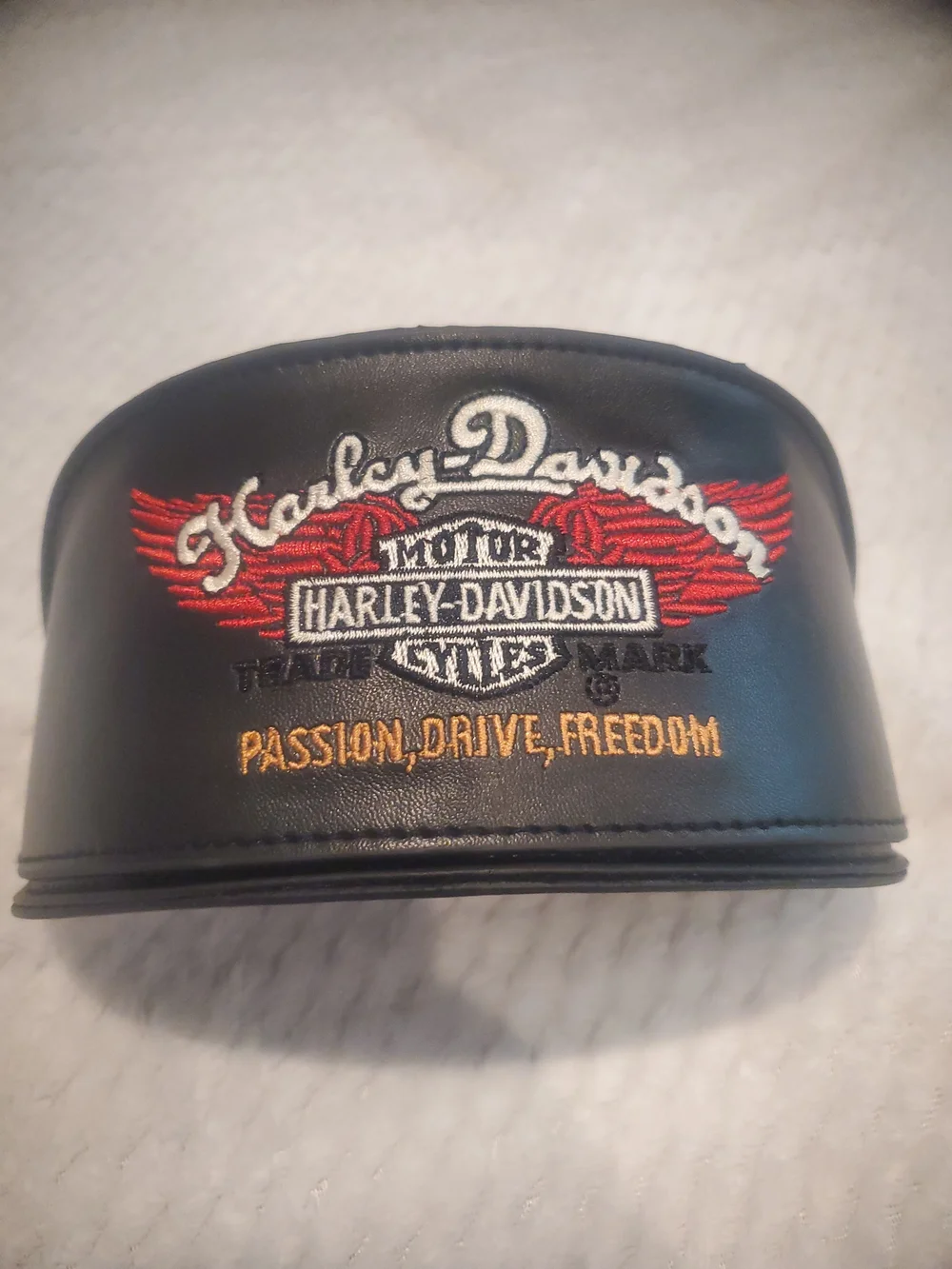 Harley-Davidson Black Leather Patch with Red and Gold Embroidery